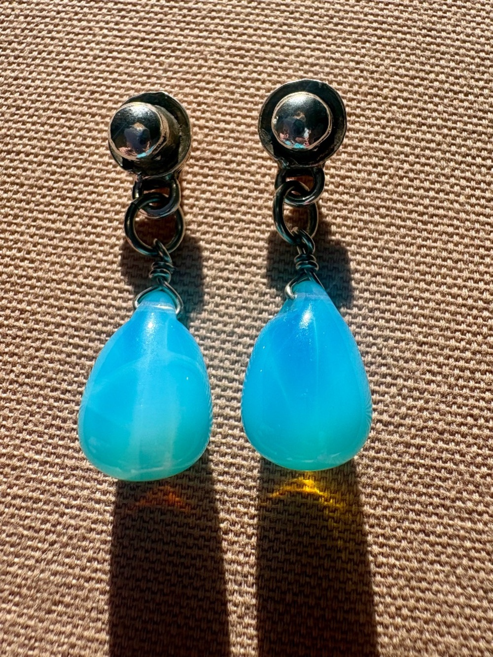 Artisan Made Sterling Blue Glass Teardrop Earrings